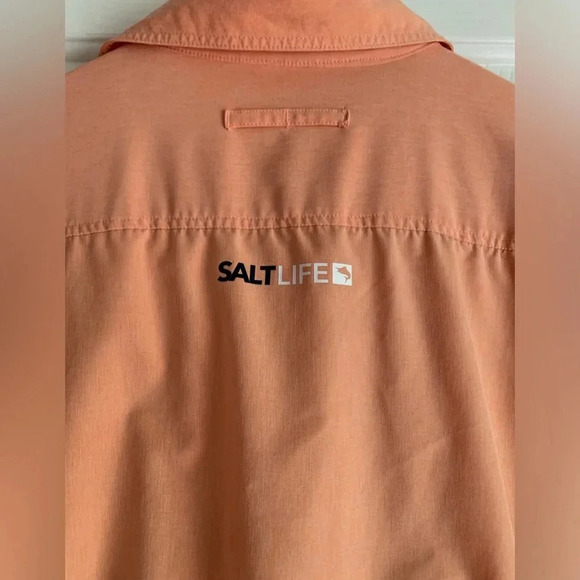 Salt Life Shirt Size XL Live Salty SLX Performance Stretch Fishing Orange Vented - Picture 8 of 11